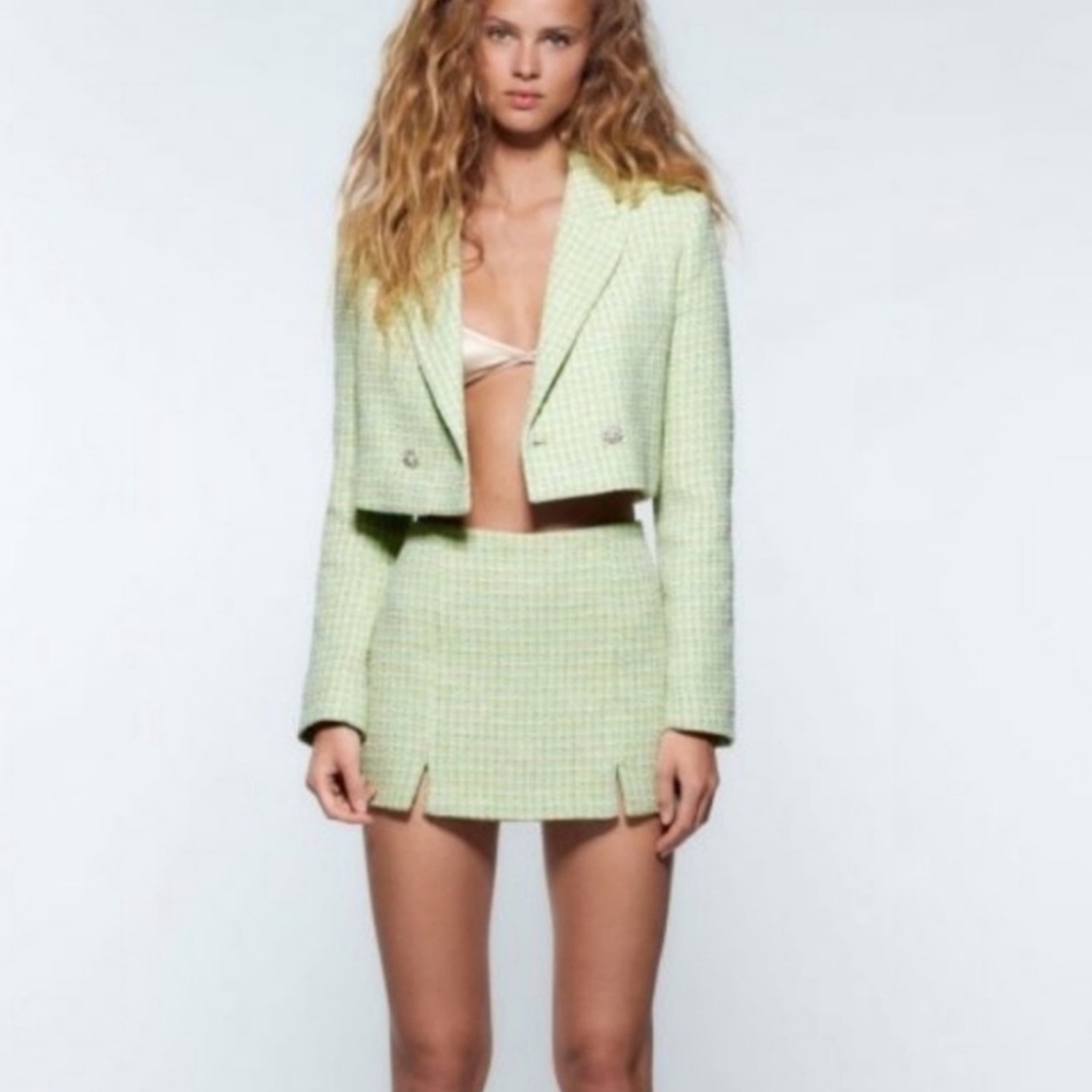 Zara Women's Mint Tweed Blazer